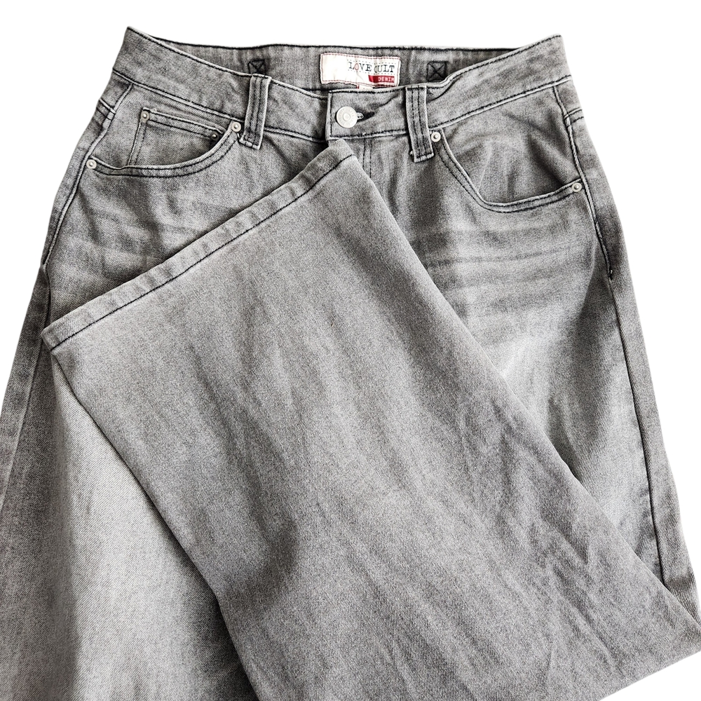 Love Cult Denim Wide Leg Back Buckle Jeans Women's 11 Gray 90s Y2K Baggy Skate